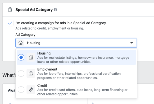 Facebook Special Ad Category