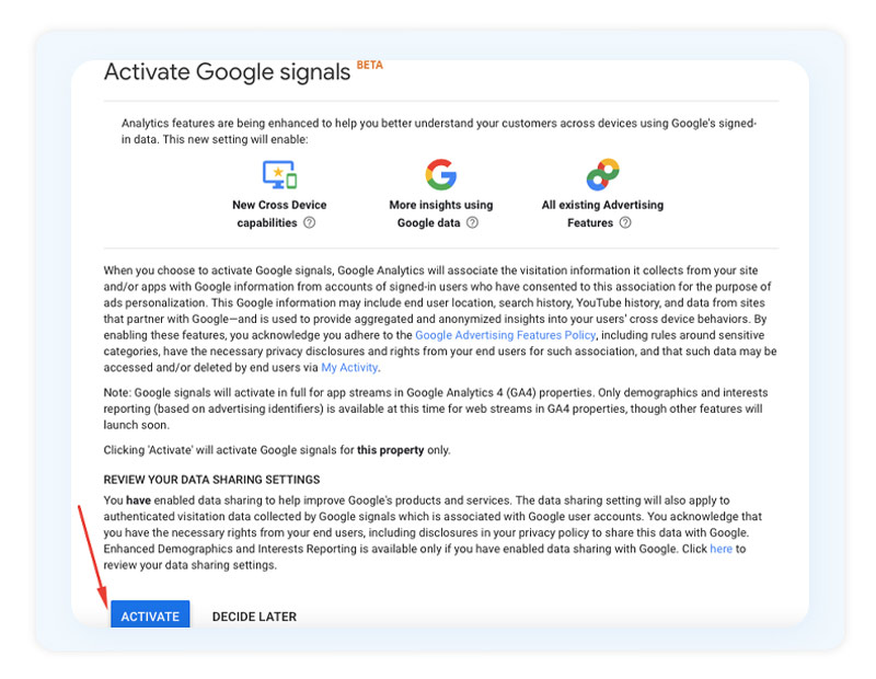 Configuring Google Signals