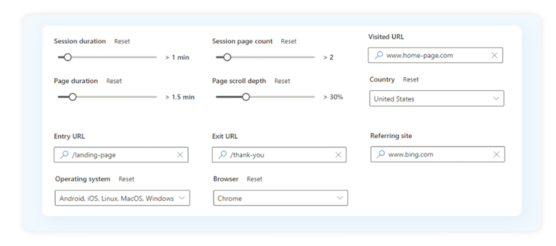 Microsoft Clarity Session and pages Filter