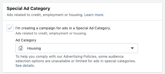  special ad category facebook